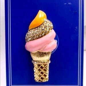Holiday Lane Gold Tone Crystal Enamel Ice Cream Brooch Pin